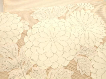 平和屋着物＊夏物 絽綴れ 太鼓柄袋帯 草花文 銀糸 正絹 逸品 DABA0713cm