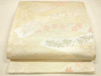 平和屋着物＊夏物 六通柄袋帯 笹竹草花文 金銀糸 正絹 逸品 DABA0715cm