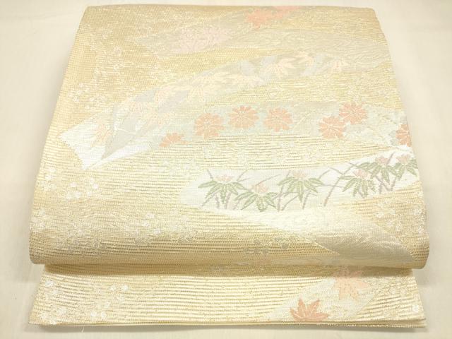 平和屋着物＊夏物 六通柄袋帯 笹竹草花文 金銀糸 正絹 逸品 DABA0715cm