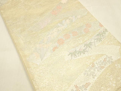 平和屋着物＊夏物 六通柄袋帯 笹竹草花文 金銀糸 正絹 逸品 DABA0715cm