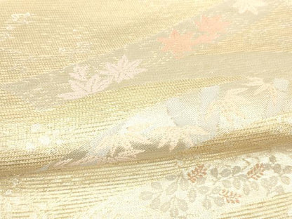 平和屋着物＊夏物 六通柄袋帯 笹竹草花文 金銀糸 正絹 逸品 DABA0715cm