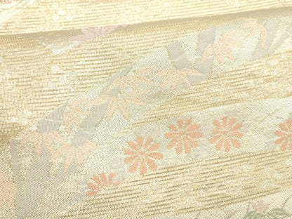 平和屋着物＊夏物 六通柄袋帯 笹竹草花文 金銀糸 正絹 逸品 DABA0715cm