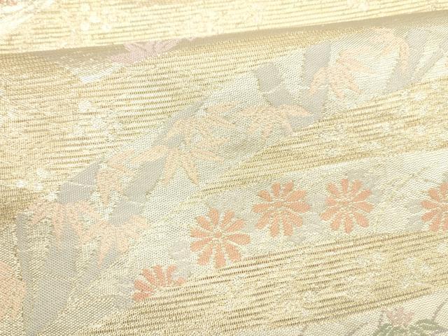 平和屋着物＊夏物 六通柄袋帯 笹竹草花文 金銀糸 正絹 逸品 DABA0715cm