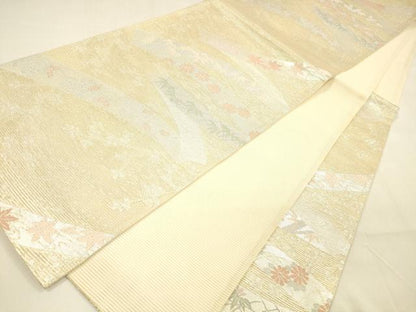 平和屋着物＊夏物 六通柄袋帯 笹竹草花文 金銀糸 正絹 逸品 DABA0715cm
