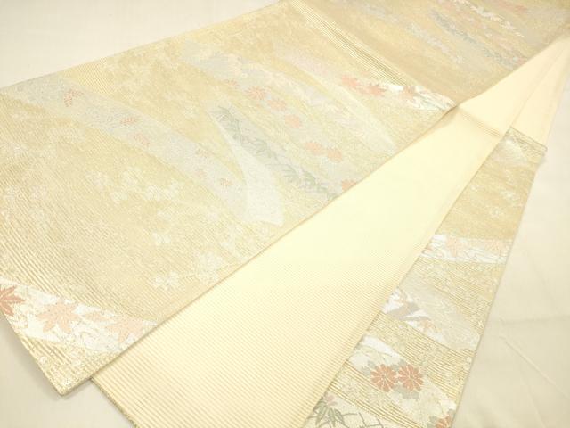 平和屋着物＊夏物 六通柄袋帯 笹竹草花文 金銀糸 正絹 逸品 DABA0715cm