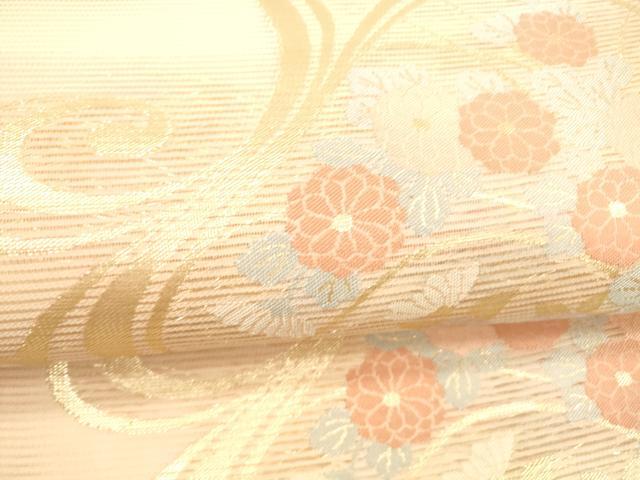 平和屋着物＊夏物 西陣 六通柄袋帯 流水草花文 金糸 証紙付き 正絹 逸品 DABA0717cm