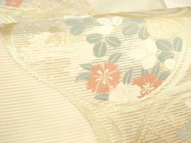 平和屋着物＊夏物 西陣 六通柄袋帯 流水草花文 金糸 証紙付き 正絹 逸品 DABA0717cm