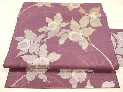 平和屋着物＊夏物 八寸名古屋帯 草花文 金銀糸 DABA0718cm