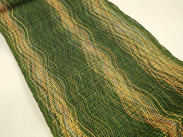 平和屋着物＊夏物 八寸名古屋帯 組織 よろけ縞 正絹 逸品 DABA0723cm