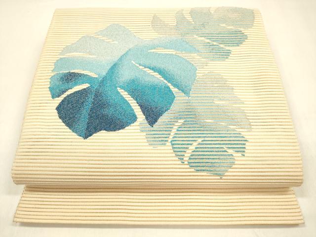 平和屋着物＊夏物 絽綴れ 八寸名古屋帯 草葉文 正絹 逸品 DABA0724cm