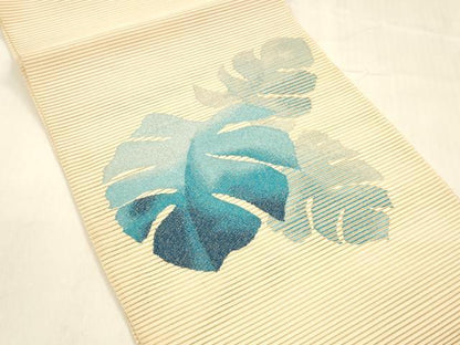 平和屋着物＊夏物 絽綴れ 八寸名古屋帯 草葉文 正絹 逸品 DABA0724cm