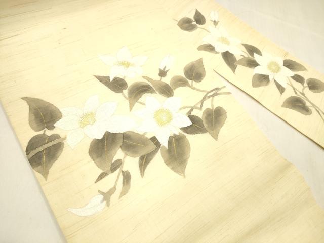 平和屋着物＊夏物 九寸名古屋帯 手描き 草花文 金銀彩 麻 逸品 DABA0725cm