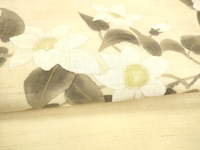 平和屋着物＊夏物 九寸名古屋帯 手描き 草花文 金銀彩 麻 逸品 DABA0725cm