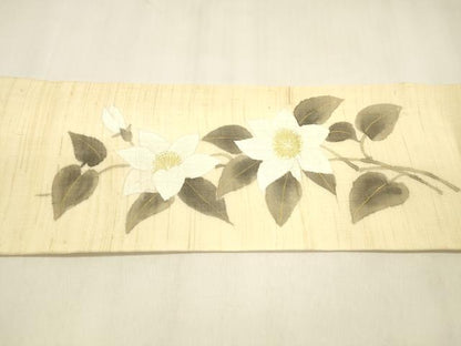 平和屋着物＊夏物 九寸名古屋帯 手描き 草花文 金銀彩 麻 逸品 DABA0725cm
