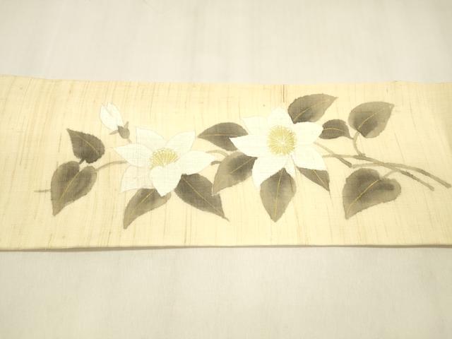 平和屋着物＊夏物 九寸名古屋帯 手描き 草花文 金銀彩 麻 逸品 DABA0725cm