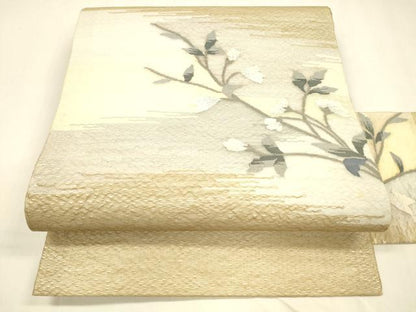 平和屋着物＊夏物 九寸名古屋帯 枝花文 銀糸 正絹 逸品 DABA0726cm