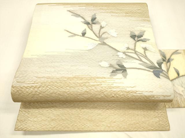 平和屋着物＊夏物 九寸名古屋帯 枝花文 銀糸 正絹 逸品 DABA0726cm