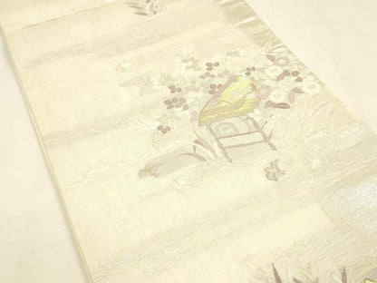 平和屋着物＊夏物 六通柄袋帯 唐織 染調風景 金銀糸 正絹 逸品 DABA0729cm