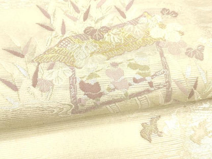 平和屋着物＊夏物 六通柄袋帯 唐織 染調風景 金銀糸 正絹 逸品 DABA0729cm
