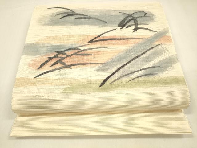 平和屋着物＊夏物 八寸名古屋帯 草葉文 正絹 逸品 DABA0730cm