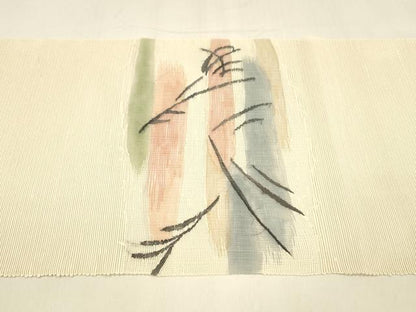 平和屋着物＊夏物 八寸名古屋帯 草葉文 正絹 逸品 DABA0730cm