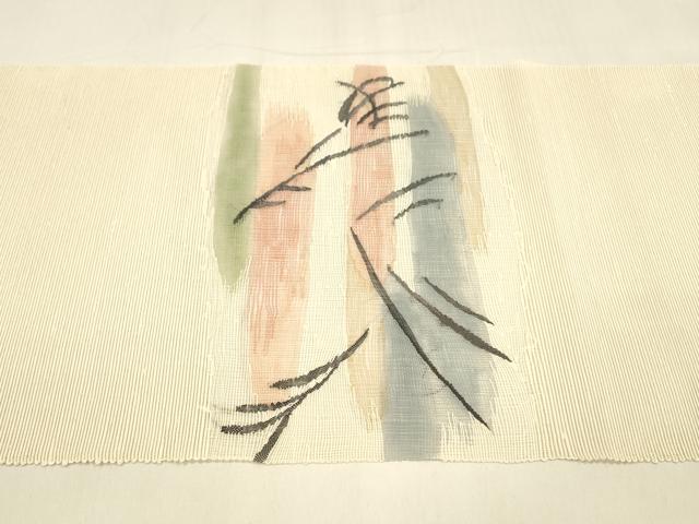 平和屋着物＊夏物 八寸名古屋帯 草葉文 正絹 逸品 DABA0730cm
