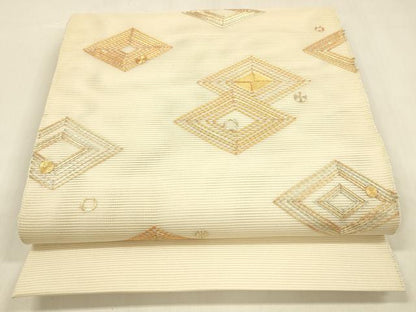平和屋着物＊夏物 絽綴れ 太鼓柄袋帯 駒刺繍 総刺繍 丸菱文 正絹 逸品 DABA0731cm
