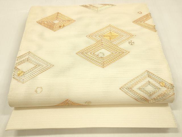 平和屋着物＊夏物 絽綴れ 太鼓柄袋帯 駒刺繍 総刺繍 丸菱文 正絹 逸品 DABA0731cm