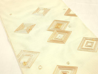 平和屋着物＊夏物 絽綴れ 太鼓柄袋帯 駒刺繍 総刺繍 丸菱文 正絹 逸品 DABA0731cm