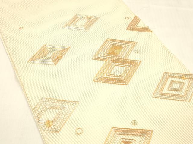 平和屋着物＊夏物 絽綴れ 太鼓柄袋帯 駒刺繍 総刺繍 丸菱文 正絹 逸品 DABA0731cm