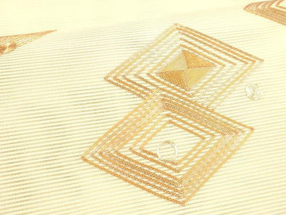 平和屋着物＊夏物 絽綴れ 太鼓柄袋帯 駒刺繍 総刺繍 丸菱文 正絹 逸品 DABA0731cm