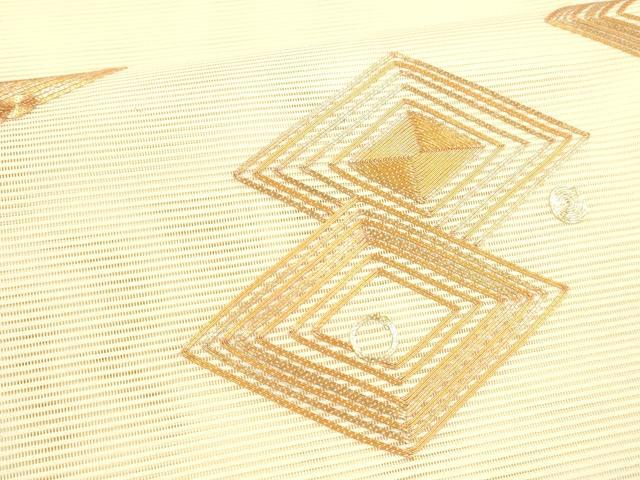 平和屋着物＊夏物 絽綴れ 太鼓柄袋帯 駒刺繍 総刺繍 丸菱文 正絹 逸品 DABA0731cm