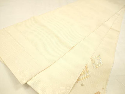 平和屋着物＊夏物 絽綴れ 太鼓柄袋帯 駒刺繍 総刺繍 丸菱文 正絹 逸品 DABA0731cm