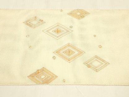 平和屋着物＊夏物 絽綴れ 太鼓柄袋帯 駒刺繍 総刺繍 丸菱文 正絹 逸品 DABA0731cm