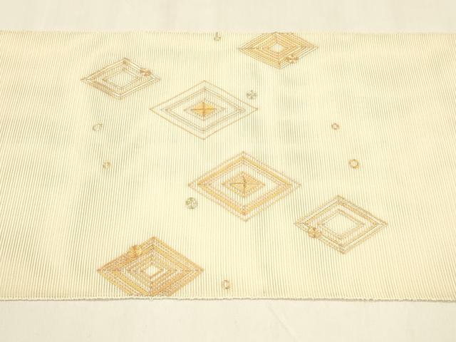 平和屋着物＊夏物 絽綴れ 太鼓柄袋帯 駒刺繍 総刺繍 丸菱文 正絹 逸品 DABA0731cm