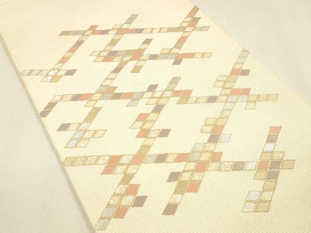 平和屋着物＊夏物 太鼓柄袋帯 螺鈿箔 抽象文様 金銀彩 正絹 逸品 DABA0733cm