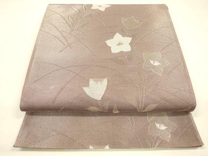 平和屋着物＊夏物 六通柄袋帯 草花文 銀糸 正絹 逸品 DABA0738cm