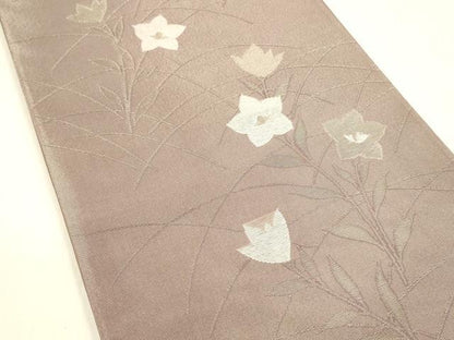平和屋着物＊夏物 六通柄袋帯 草花文 銀糸 正絹 逸品 DABA0738cm