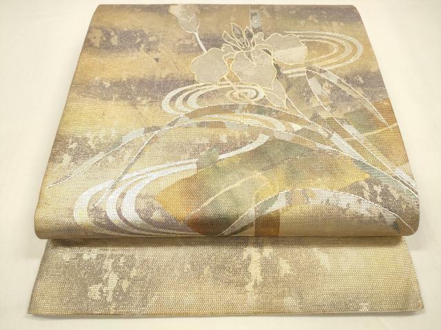 平和屋着物＊夏物 六通柄袋帯 流水杜若 金銀彩 引箔 正絹 逸品 DABA0739cm