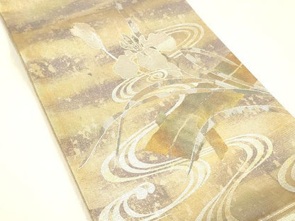 平和屋着物＊夏物 六通柄袋帯 流水杜若 金銀彩 引箔 正絹 逸品 DABA0739cm