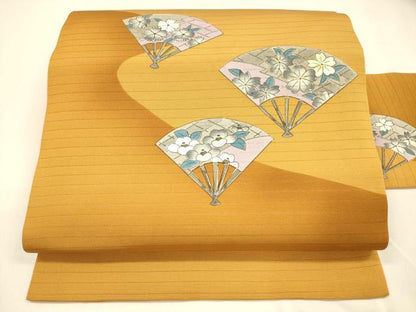 平和屋着物＊夏物 九寸名古屋帯 手描き 扇面草花文 DABA0742cm