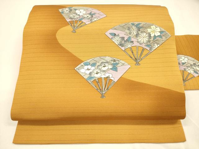 平和屋着物＊夏物 九寸名古屋帯 手描き 扇面草花文 DABA0742cm