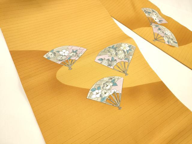 平和屋着物＊夏物 九寸名古屋帯 手描き 扇面草花文 DABA0742cm