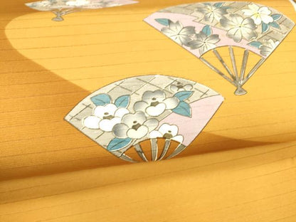 平和屋着物＊夏物 九寸名古屋帯 手描き 扇面草花文 DABA0742cm