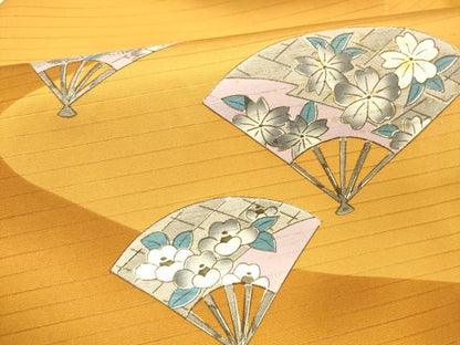 平和屋着物＊夏物 九寸名古屋帯 手描き 扇面草花文 DABA0742cm