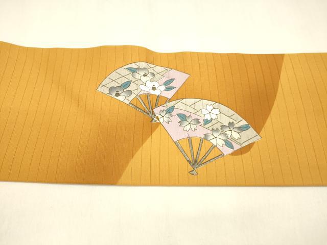 平和屋着物＊夏物 九寸名古屋帯 手描き 扇面草花文 DABA0742cm