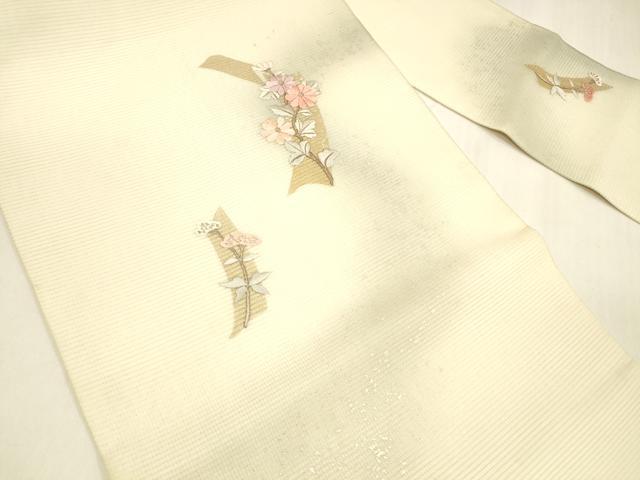 平和屋着物＊夏物 九寸名古屋帯 刺繍 草花文 金銀彩 正絹 逸品 DABA0744cm