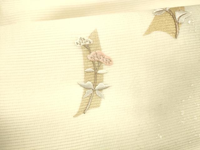 平和屋着物＊夏物 九寸名古屋帯 刺繍 草花文 金銀彩 正絹 逸品 DABA0744cm