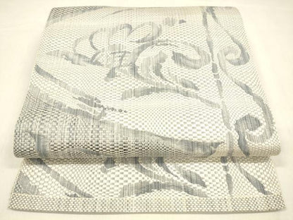 平和屋着物●本場筑前博多織 八寸名古屋帯 草花文 正絹 逸品 DABA0756cm