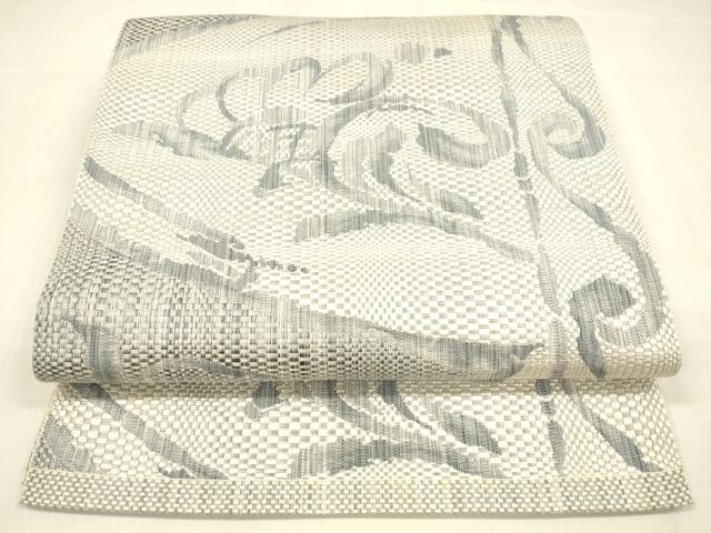 平和屋着物●本場筑前博多織 八寸名古屋帯 草花文 正絹 逸品 DABA0756cm